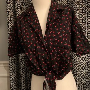 Black collared cherry print shirt - pop sugar